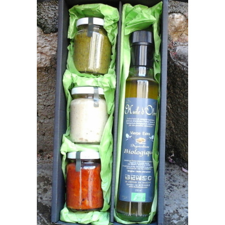 Coffret huile d'olive bilogique et 3 sauces