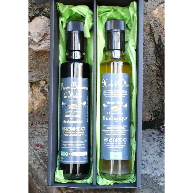 Coffret cadeau huile d'olive bio / vinaigre balsamique bio