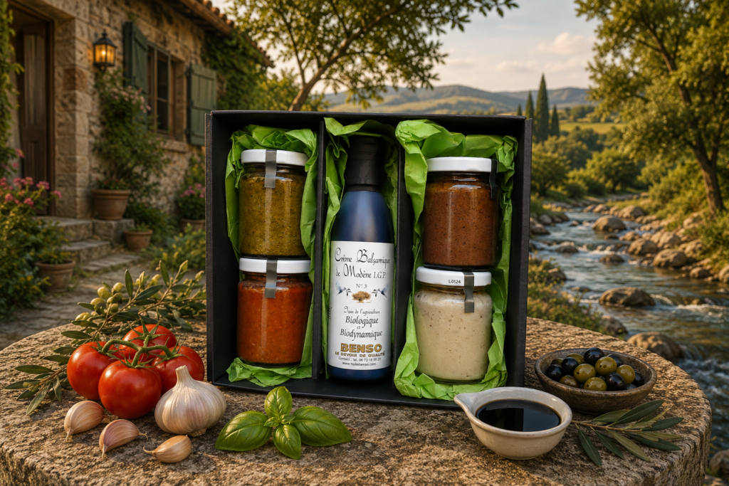 Coffret cadeau crème balsamique bio (150ml) + 4 sauces (4×90gr)