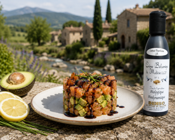 Creme-Balsamique-Raspberry-Salmon-Tartare Crème balsamique biologique et biodynamique à la framboise - 150 ml
