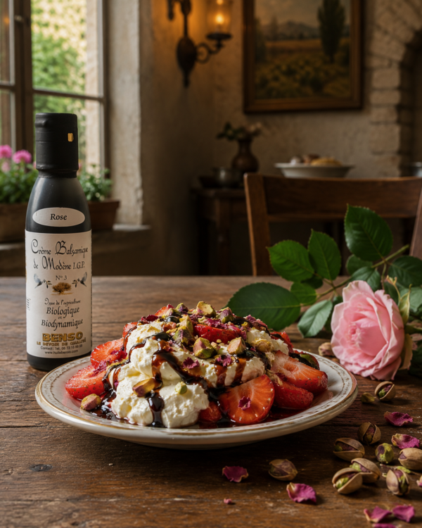 Creme-Balsamique-Rose-Strawberries-Mascarpone Crème balsamique bio et bio-dynamique à la rose - 150 ml