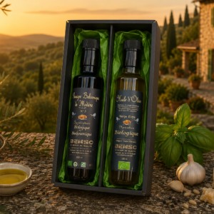 Gift-Box-Olive-Oil-Balsamic Coffret cadeau huile d'olive bio 250ml / vinaigre balsamique bio 250ml