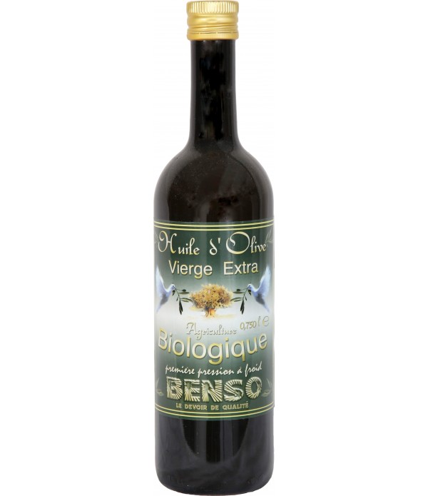 Huile d'olive biologique Benso - fruitée douce - bouteille 75 cl