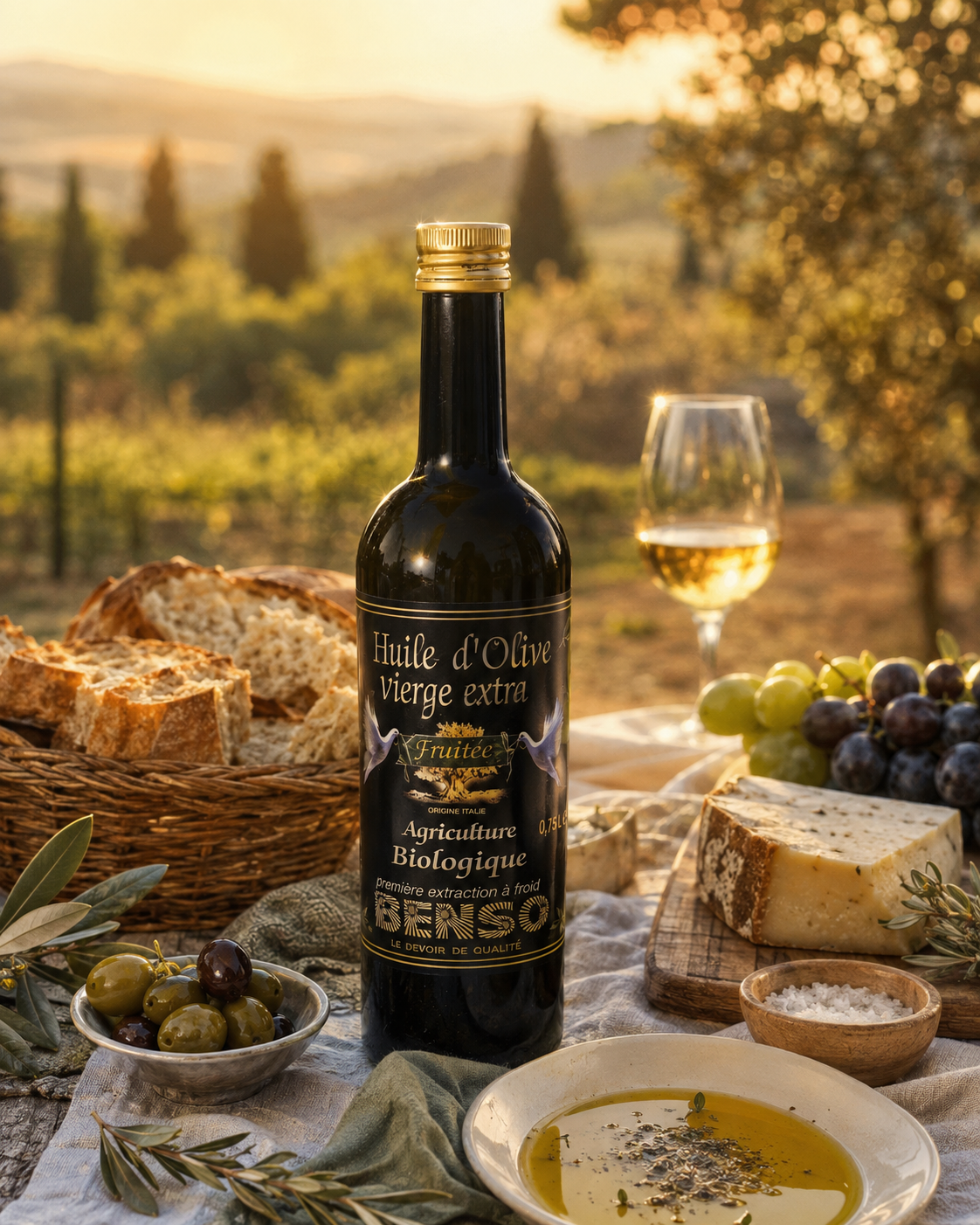 Bottle-Extra-Virgin-Fruited-Organic-Olive-Oil-75cl Huile d'olive biologique Benso - fruitée ardente - bouteille 75 cl